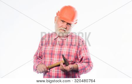 Experienced Engineer. Repairing Or Renovating. Home Improvement Repair. Man Bearded Laborer Wear Hel