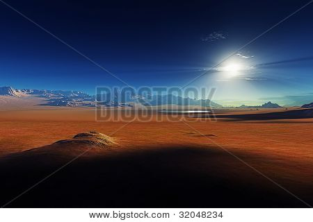 Un'immagine di un bel tramonto nel deserto
