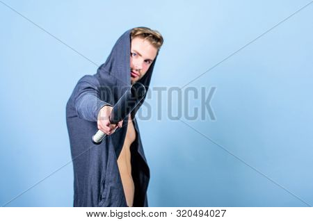 Sport Equipment. Sportsman Strong Macho Looks Threatening With Bat. Aggression Masculinity Strong Te