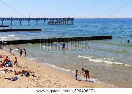 Zelenogradsk, Kaliningrad Region, Russia - June 18, 2019: View Of The Sandy Beach On The Baltic Sea 
