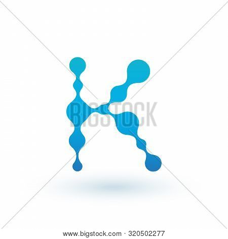 Water Molecular Initial Letter K Logo Design, Fluid Liquid Design Element With Dots And Shadow. Stoc