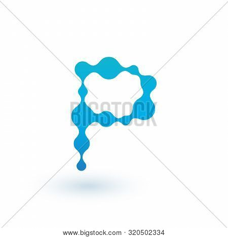 Water Molecular Initial Letter P Logo Design, Fluid Liquid Design Element With Dots And Shadow. Stoc