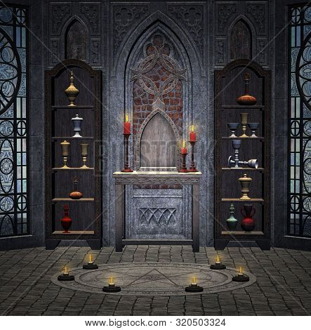 Mysterious Medieval Room Of The Alchemist - 3d Illustration