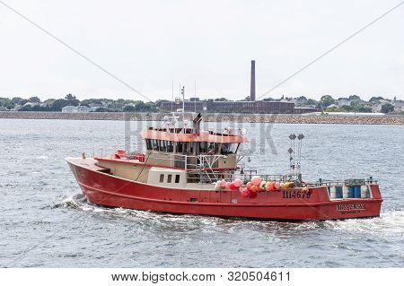 New Bedford, Massachusetts, Usa - August 19, 2019: Commercial Fishing Boat Miss Freya Leaving New Be