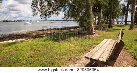 Bench View Of Boats At The Ken Thompson Park In Sarasota