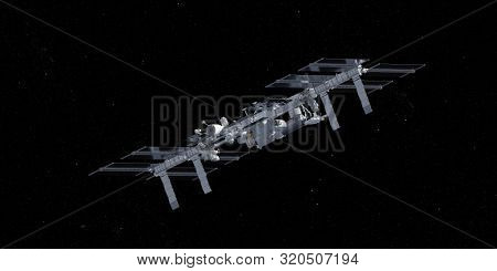 3d rendered illustration of the ISS infront of the earth