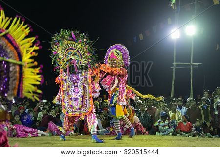 Bamnia, Purulia, West Bengal , India - December 23rd 2015 : Chhou Dancers Fighting, Performing As Go
