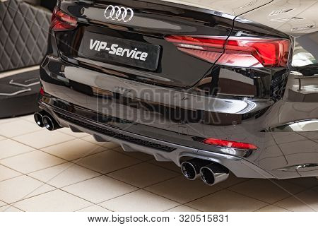 Novosibirsk, Russia - 08.01.2018: Rear View Of The 2019 Audi A5 Sportback  Prepared For Sale And Exh