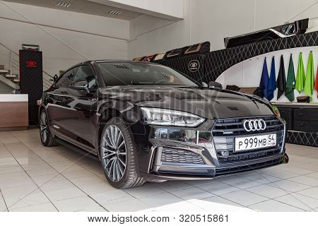 Novosibirsk, Russia - 08.01.2018: Front View Of The 2019 Audi A5 Sportback  Prepared For Sale And Ex