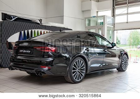 Novosibirsk, Russia - 08.01.2018: Rear View Of The 2019 Audi A5 Sportback  Prepared For Sale And Exh