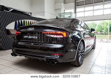 Novosibirsk, Russia - 08.01.2018: Rear View Of The 2019 Audi A5 Sportback  Prepared For Sale And Exh