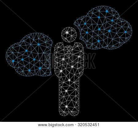 Flare Mesh Cloud Startupper Person With Glow Effect. Abstract Illuminated Model Of Cloud Startupper 
