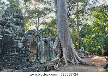 The Medieval Khmer Temple Of Banteay Kdei. Architectural Attraction. The Ancient Building.