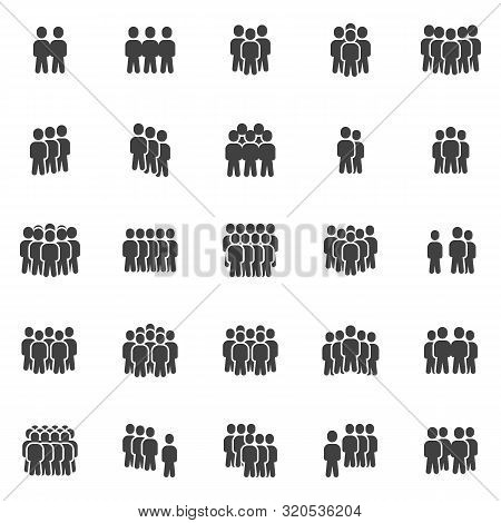 Crowd Of People Vector Icons Set, Modern Solid Symbol Collection, Filled Style Pictogram Pack. Signs