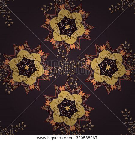 Gentle, Spring Floral On Brown, Yellow And Purple Colors. Vector Illustration. Vector Floral Pattern