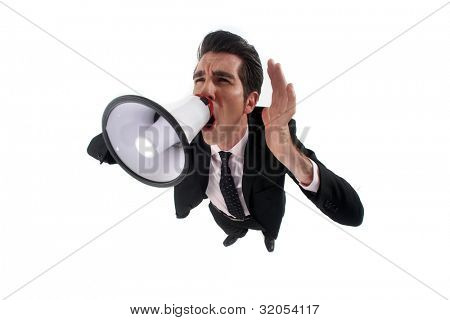 ein Geschäftsmann mit einem Unterhaltungselektronikgeräte.