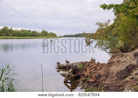 City Carnikava, Latvian Republic. Green Nature In Summer With River Gauja And Waves. Travel Photo. S