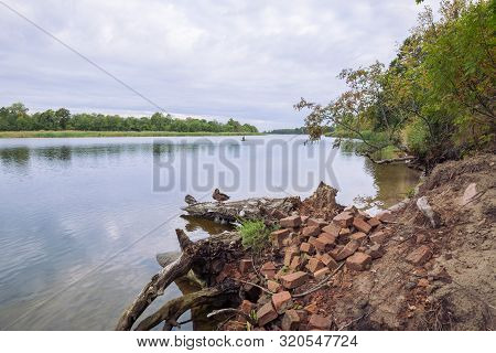 City Carnikava, Latvian Republic. Green Nature In Summer With River Gauja And Waves. Travel Photo. S