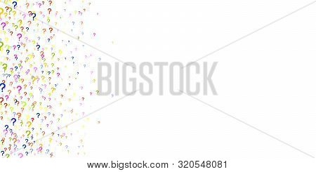 Horizontal Pattern Of Question Marks Scattered On A White Background. Colorful Poll Template. Design