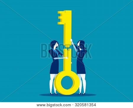 Two Business. Teamwork Jigsaw The Keys Together. Concept Business Partnership Vector Illustration, F