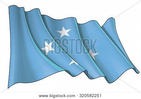 Vector Illustration Of A Waving Flag Of The Federated States Of Micronesia. All Elements Neatly On W