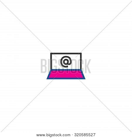 Line Art Icon With Black Laptop Line Icon. Flat Outline Vector. Flat Line Icon. Business Management 