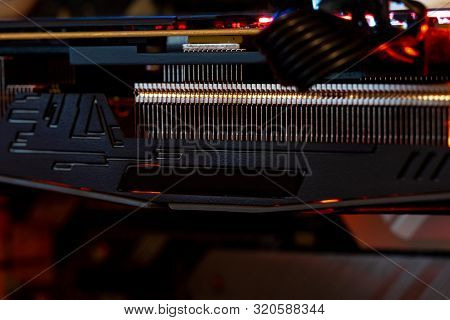 Cooler Of Processor With Neon Light. Led Light, Cpu Cooler. Computer Circuit Board And Cpu Cooling F