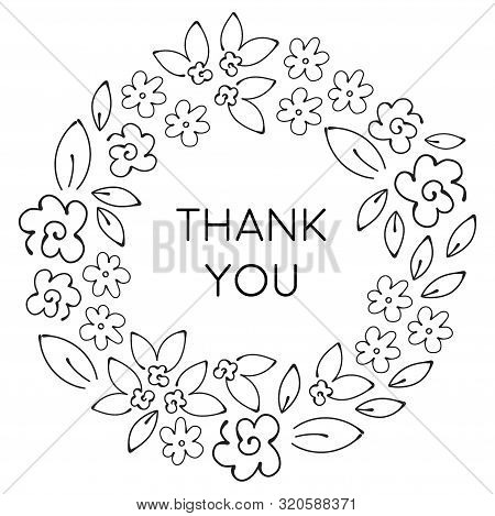 Wreath Of Flowers And Leaves In One Line Drawing Style