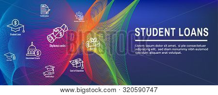 Student Loans Icon Set And Graduation Web Header Banner