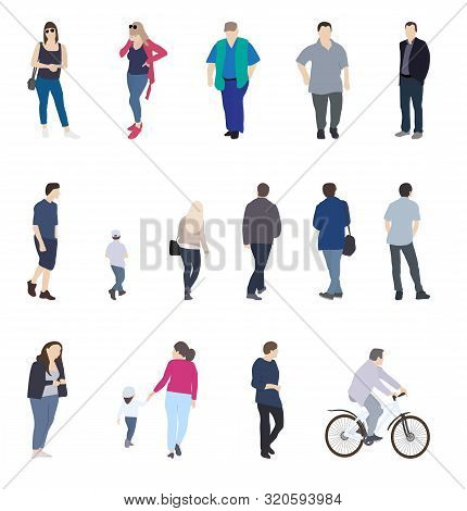 Set Of Silhouette Walking People And Children.  Illustrati