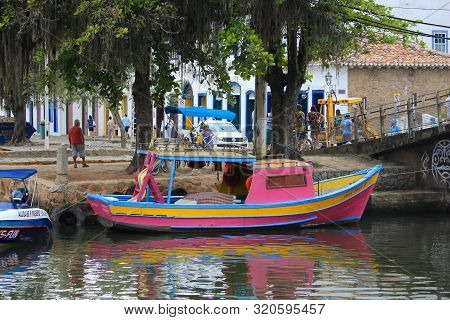 Paraty, Brazil - October 14, 2014: Colorful Boat In Paraty (state Of Rio De Janeiro). The Town Dates