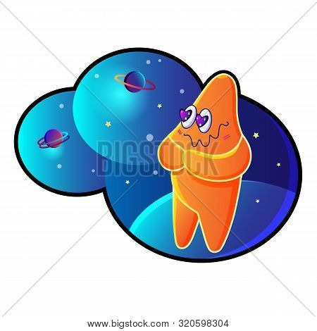 Little Cute Star In Love With Universe. Vector Illustration Of A Star In Love.