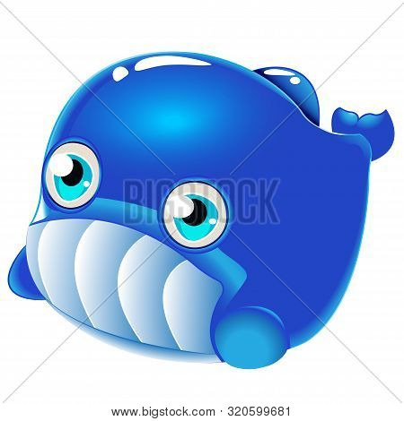 Whale Cartoon, Illustration Of Cute Cartoon Blue Whale.  Vector Illustration Of Funny Happy Animal U