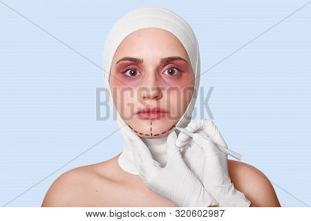 Medicine, Surgery And Disease Concept. Young Woman Being In Private Clinic, Having Anti Aging Proced