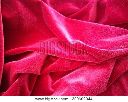 Crumpled Fabric Of Red Color, Gleam Of Light