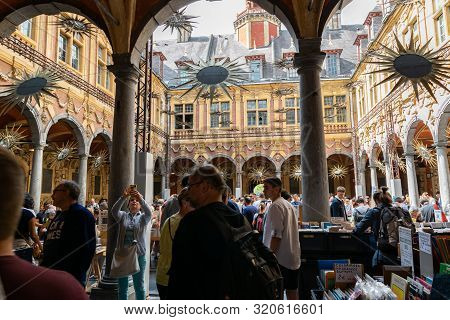 Lille,france-september 01,2019: Vieille Bourse (old Stock Exchange) Market For Books And Posters Use