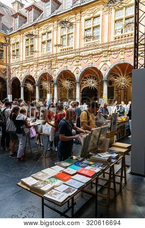 Lille,france-september 01,2019: Vieille Bourse (old Stock Exchange) Market For Books And Posters Use
