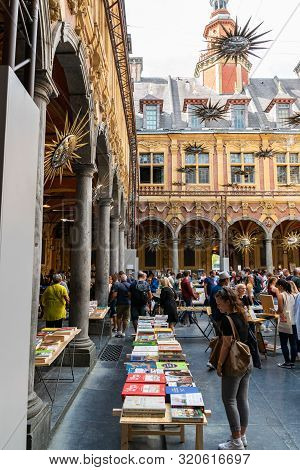 Lille,france-september 01,2019: Vieille Bourse (old Stock Exchange) Market For Books And Posters Use