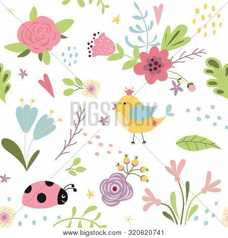 Seamless Pattern Of Cute Hand Drawn Colorful Flowers Childrish Style Kids Fabric Pattern