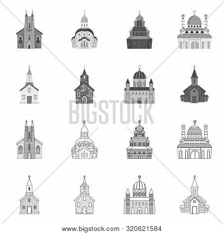 Isolated Object Of Cult And Temple Icon. Set Of Cult And Parish Vector Icon For Stock.