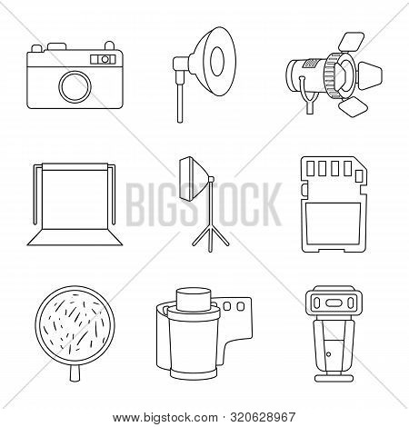 Vector Illustration Of Photography And Equipment Icon. Collection Of Photography And Accessories Sto