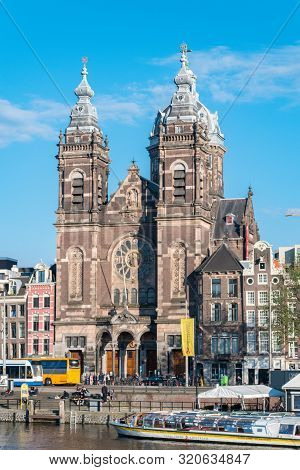 Amsterdam, Netherlands - June 6, 2019: Basilica Of Saint Nicholas, The Primary Catholic Church In Am