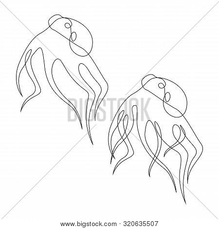 Octopus Illustration Drawn By One Line Set. Minimalist Style Vector Illustration