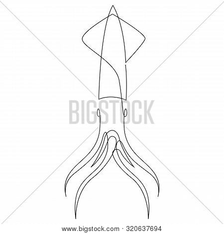One Continuous Line Drawing Of Squid For Seafood Logo Identity. Sea Cuttlefish Mascot Concept. Moder