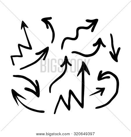 Hand Drawn Set Vector Black Arrow Illustration Isolated On White Background. Isolated Vector Black H