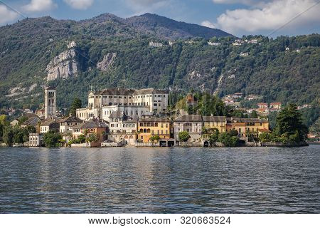 San Giulio Island In The Middle Of Orta Lake, Piedmont, Northern Italy
