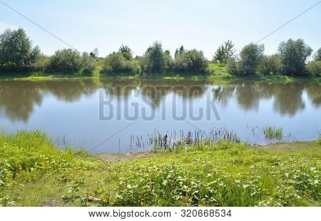 Little River At Sunny Summer Day In Belarusian Polesie.