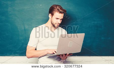 Programming Web Development. Digital Concept. Student Learn Digital World. School Teacher With Lapto