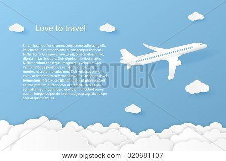 Love To Travel Airplane Flying With Blue Sky And Cloud Air Transportation Concept Copy Space For Tex