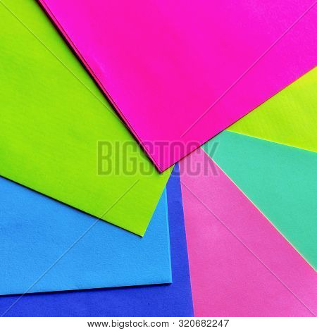 Neon Paper Samples Colorful. Geometric Trendy Pattern, Colored Paper, Bright Colors.